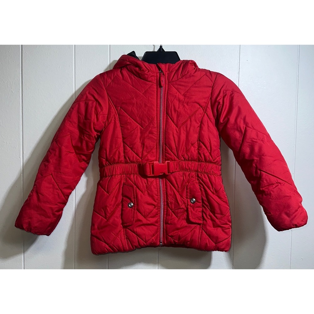 Rothschild 1881 Girls Red Quilted Puffer‎ Jacket Hooded Belted Size S 7/8